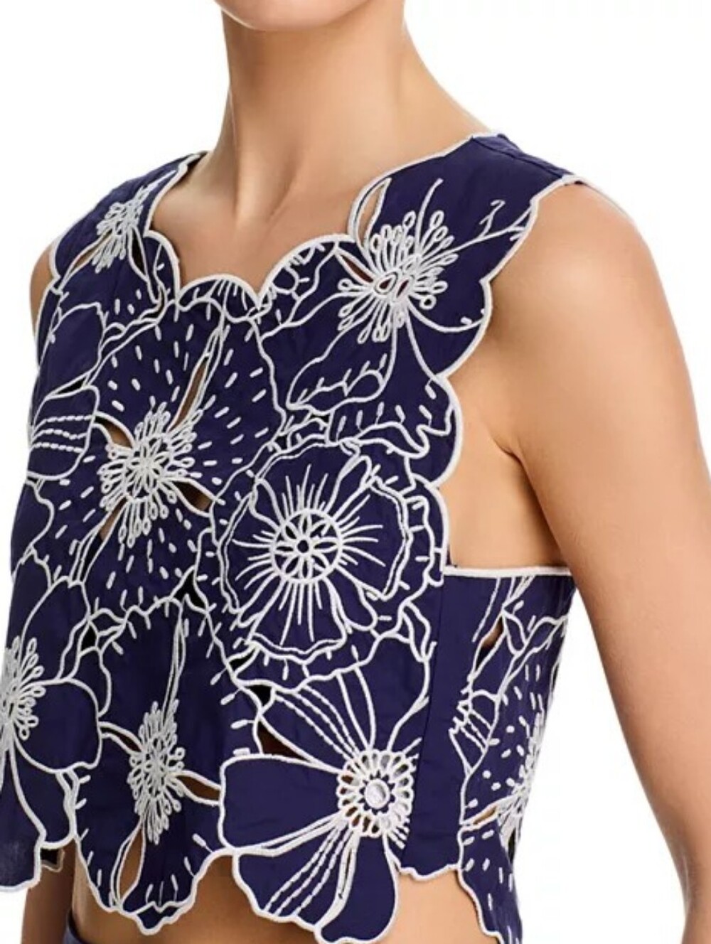 FARM RIO Richelieu Floral Embroidered Top Split Back Cropped Top Size S - Picture 3 of 11